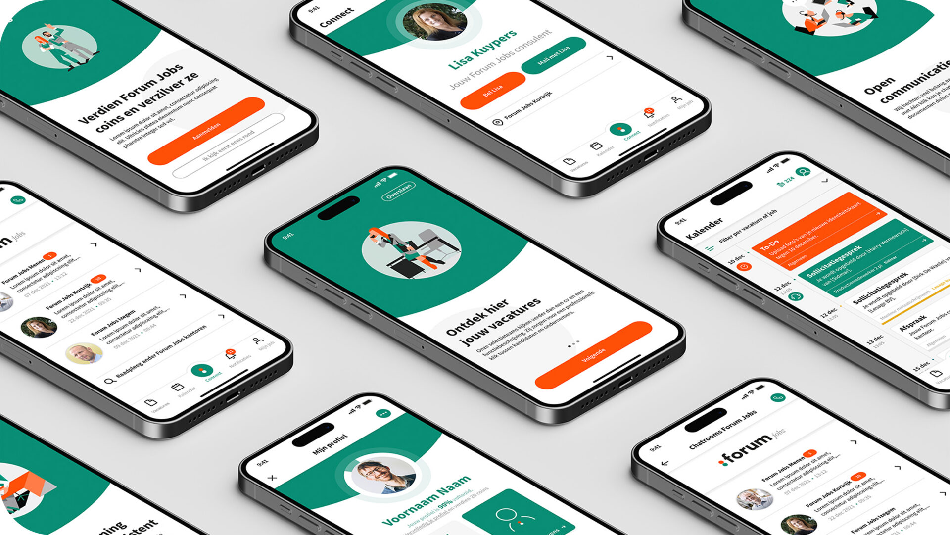 Hero banner of multiple phone screens from the Forum jobs app