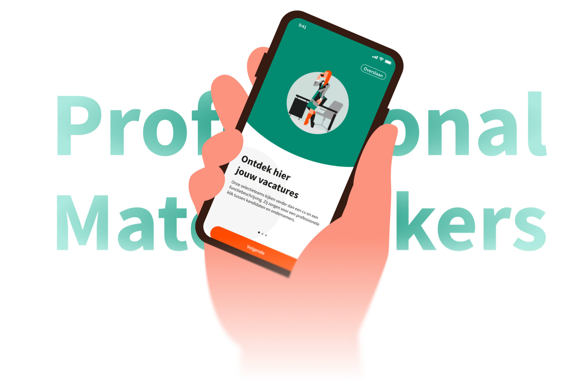 Hero image with slogan and illustration of an onboarding screen